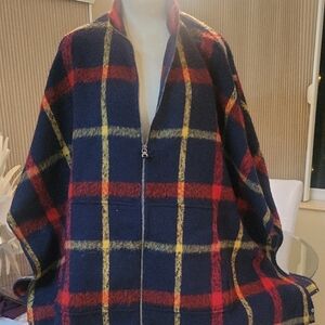 Treasure & Bond Plaid Cape - Navy, Red, Yellow